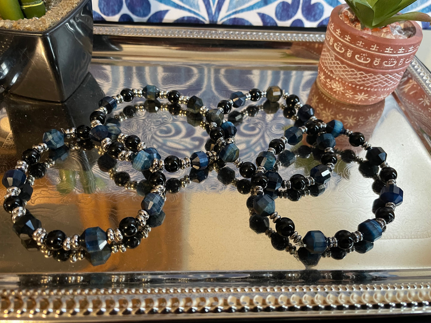 Black and blue gemstone bracelet